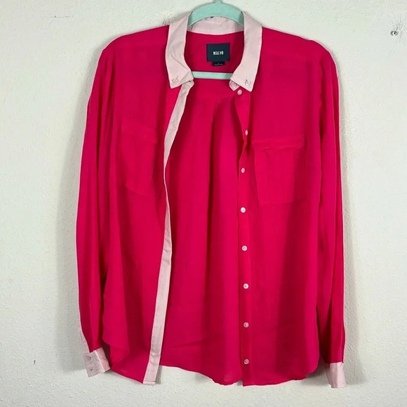 Anthropologie Maeve Hot Pink Bagatelle Button Down Long Sleeve Blouse Size 4 - Picture 3 of 13